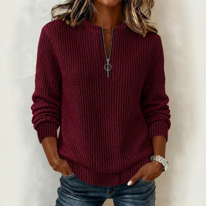 Women's Waffle Knit Half Zip Pullover Sweatshirt Top