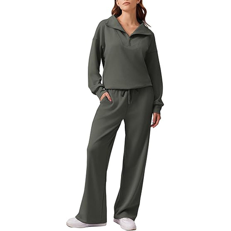 Women 2 Piece Lounge Set Half Zip Sweatshirt Wide Leg Pants
