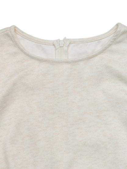 Lace Hem Long Sleeve Top Ruched Crew Neck Slim Fit