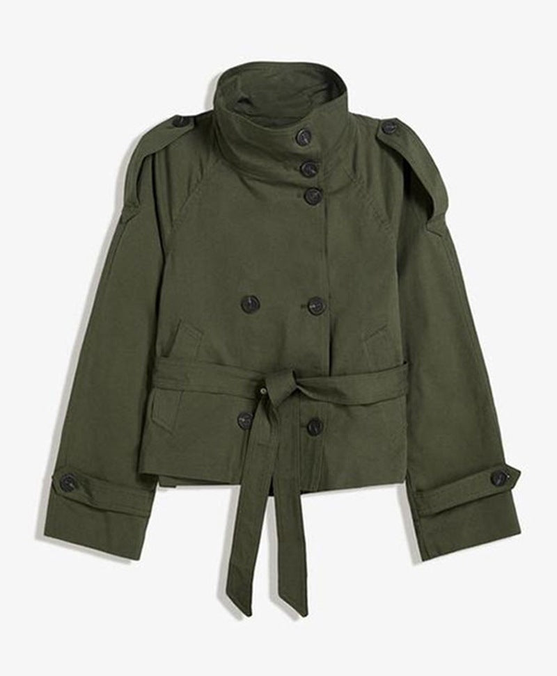Women's Belted Double Breasted Cropped Trench Coat