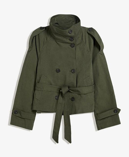 Women's Belted Double Breasted Cropped Trench Coat
