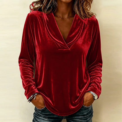 Women's Velvet Cowl Neck Long Sleeve Top