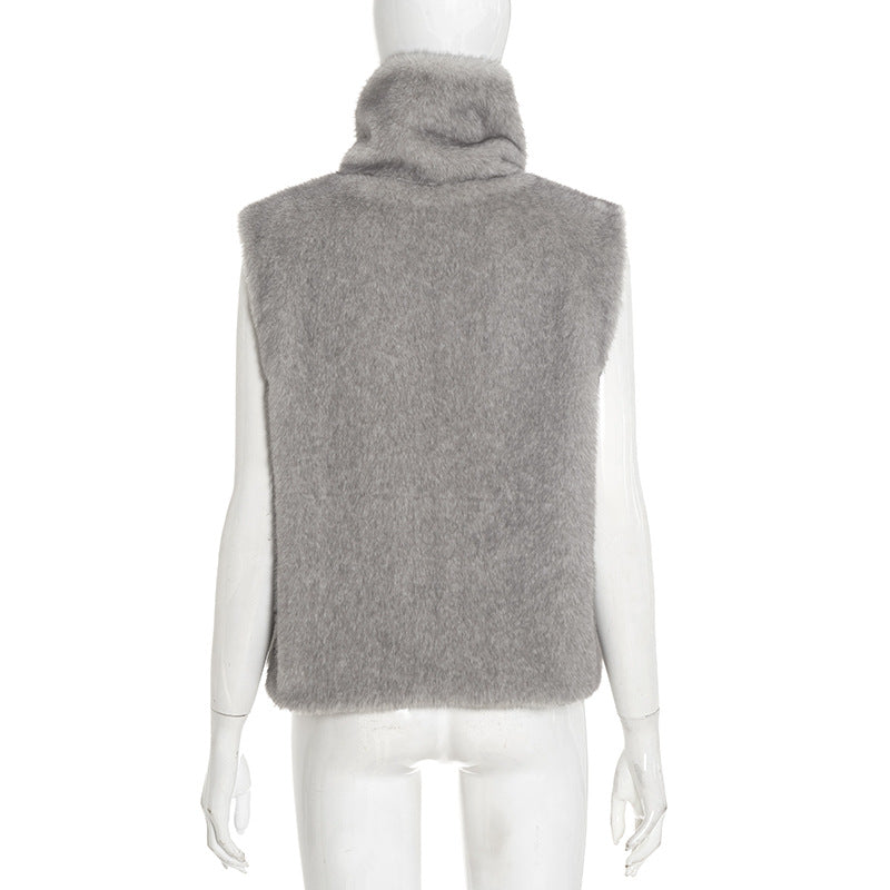 Women's Faux Fur Turtleneck Vest Sleeveless