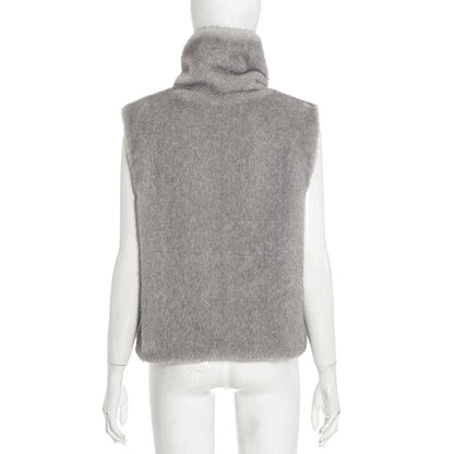 Women's Faux Fur Turtleneck Vest Sleeveless