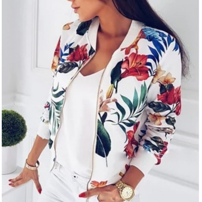 Women's Floral Cropped Zip Up Lightweight Jacket