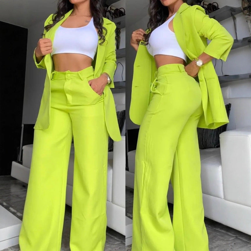 Women's Blazer Set Split Sleeve Wide Leg Pants 2 Piece