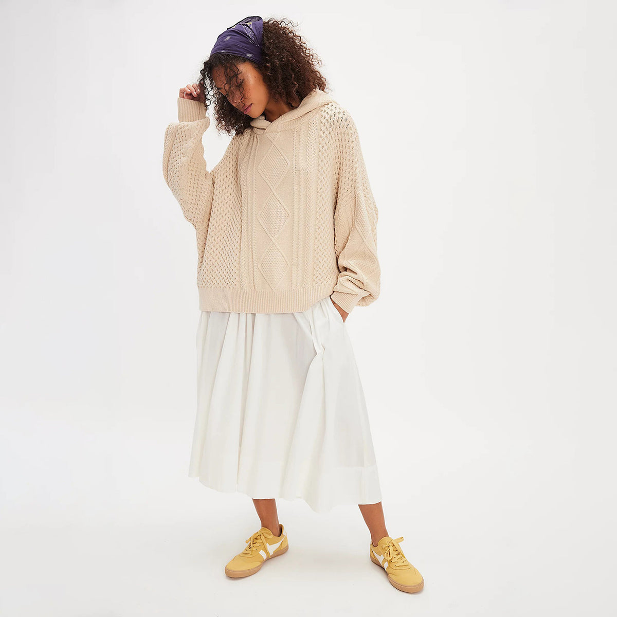Women's Oversized Cable Knit Hooded Sweater
