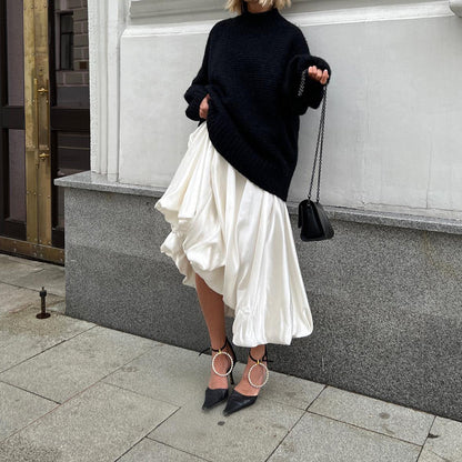 Women's High Waist Balloon Midi Skirt Solid Casual Chic