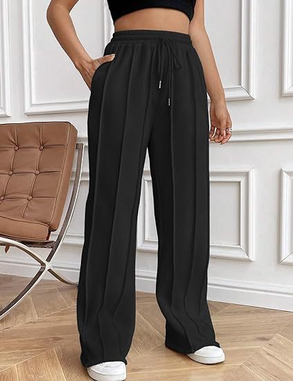 High Waist Cotton Wide Leg Drawstring Pants