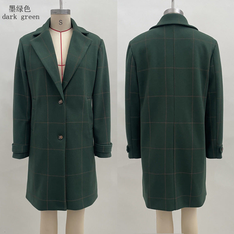 Women's Vintage Plaid Lapel Coat Winter Mid-Length