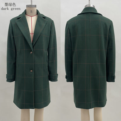 Women's Vintage Plaid Lapel Coat Winter Mid-Length