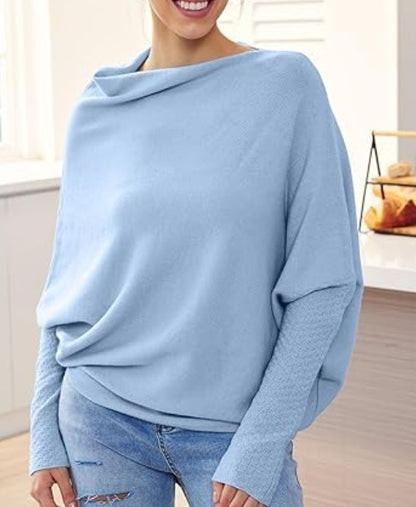Oversized Off Shoulder Draped Knit Sweater