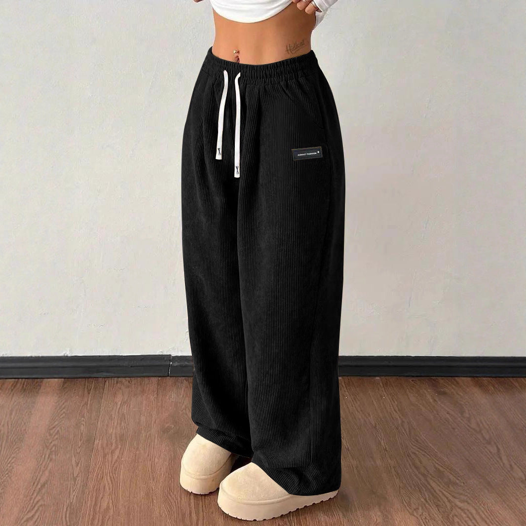 Women's Corduroy Baggy Pants Straight Leg Elastic Waist