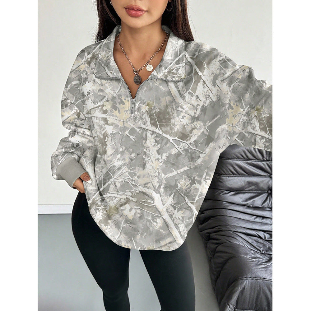Women's Oversized Camo Branch Half Zip Sweatshirt