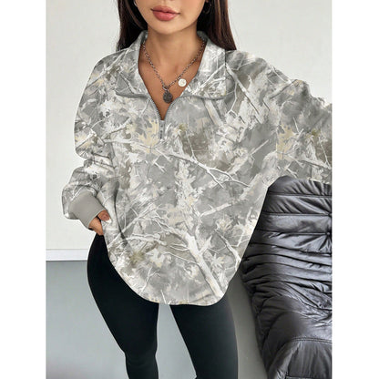 Women's Oversized Camo Branch Half Zip Sweatshirt