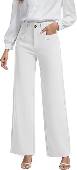 Women's High Waist Wide Leg Dress Pants Stretch Pockets