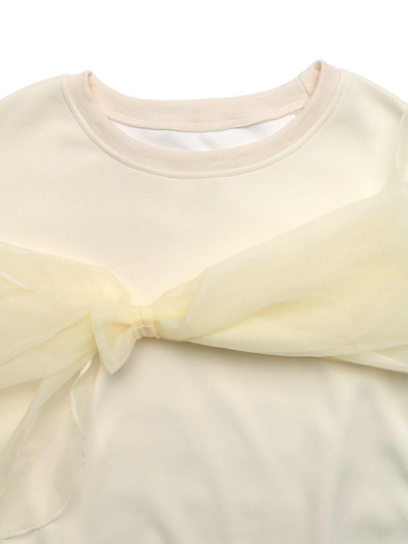 Women's Solid Bow Sweatshirt Organza Crew Neck Pullover