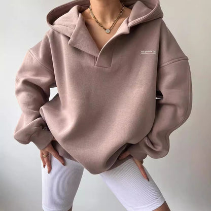 Women's Oversized Fleece V-Neck Hoodie Pullover
