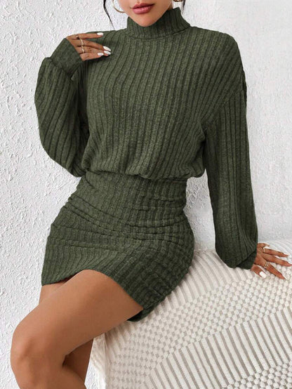 Long Sleeve Ribbed Mock Neck Bodycon Mini Dress