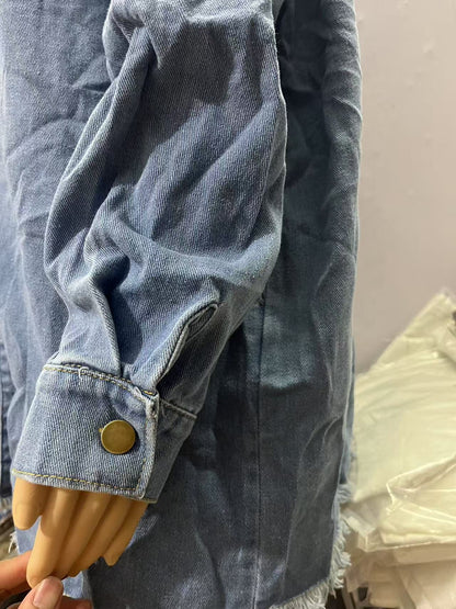 Women's Oversized Denim Shacket Frayed Hem Light Wash