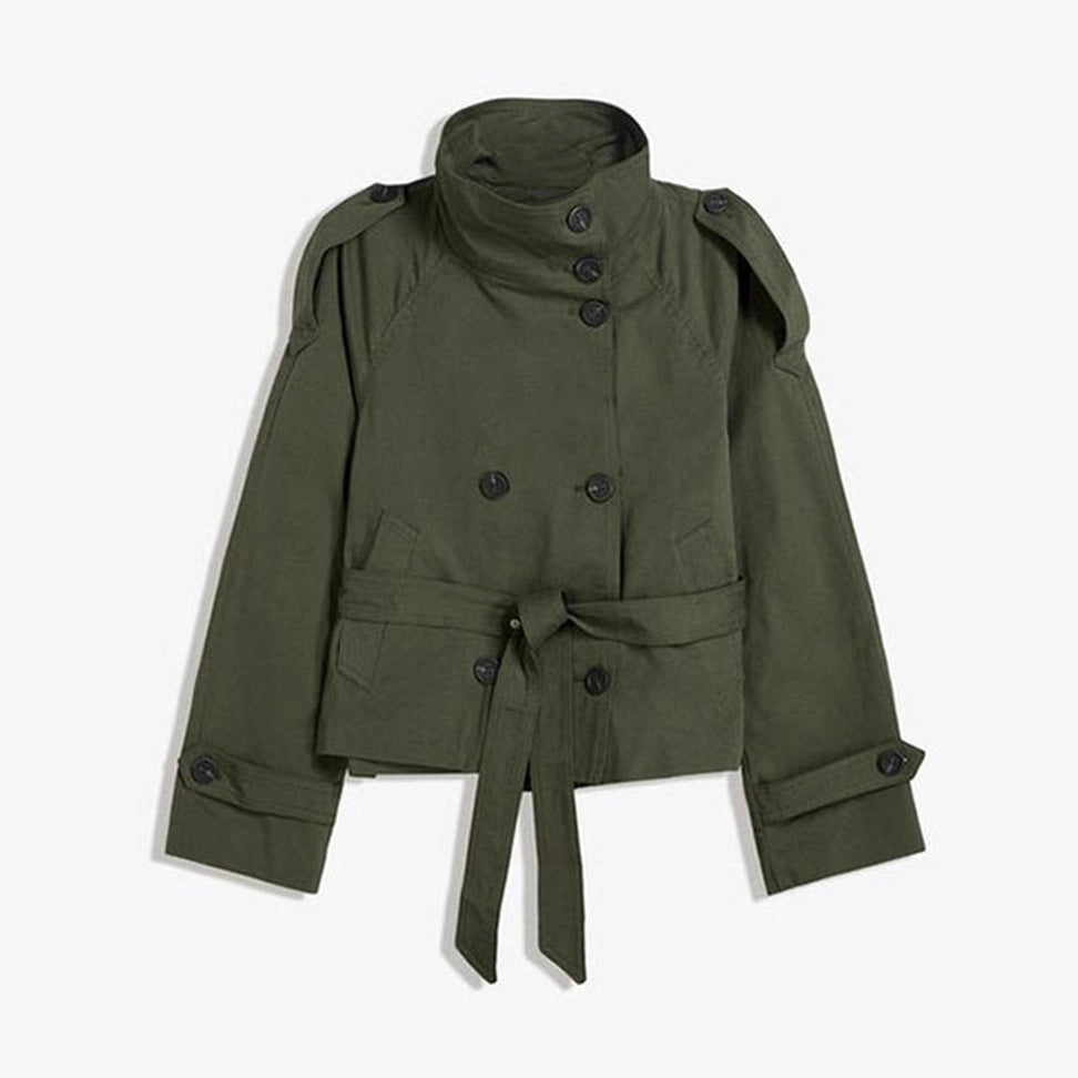 Women's Belted Double Breasted Cropped Trench Coat