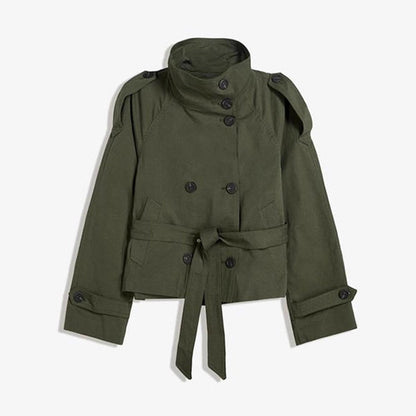Women's Belted Double Breasted Cropped Trench Coat