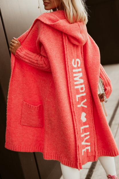 Oversized Hooded Letter Duster Cardigan