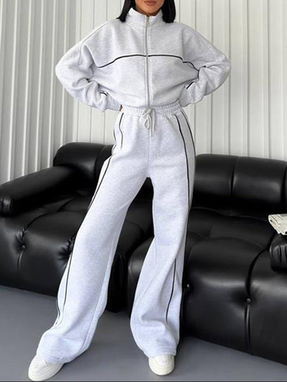 Womens Two Piece Striped Zip Up Sweatshirt Pants Set