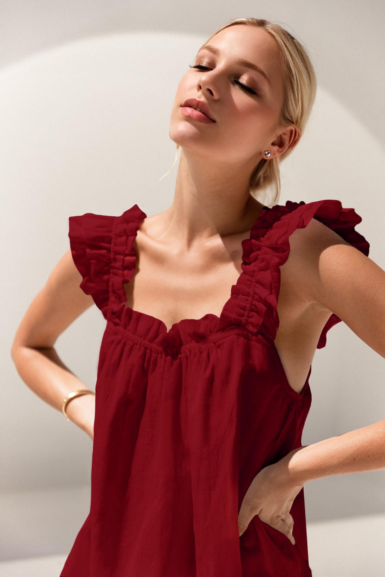 Ruffle Trim Lounge Tank & Shorts Pajama Set