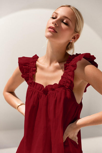 Ruffle Trim Lounge Tank & Shorts Pajama Set