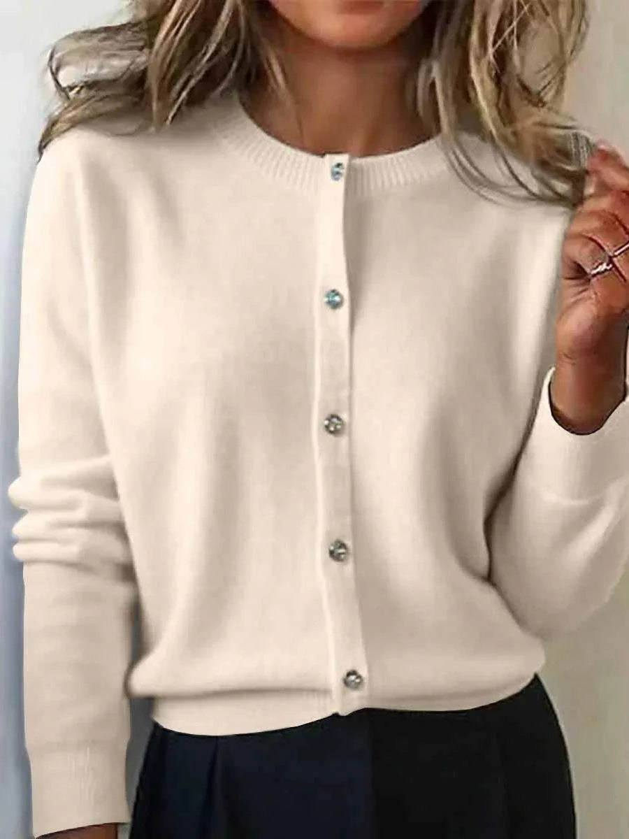 Women's Crew Neck Button Front Knit Cardigan Sweater