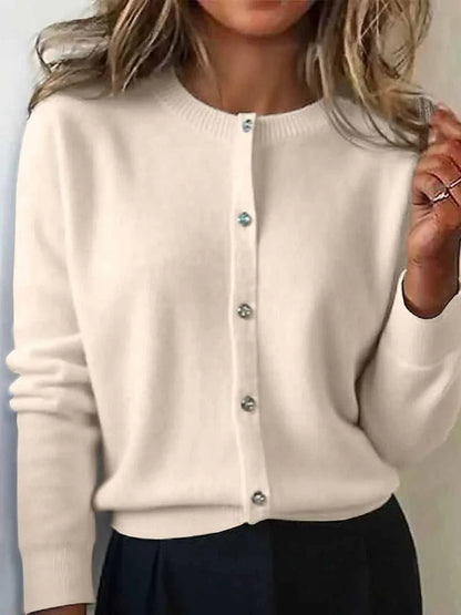 Women's Crew Neck Button Front Knit Cardigan Sweater