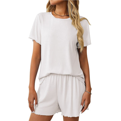 Solid Color Pajama Set - Short-Sleeve Loungewear