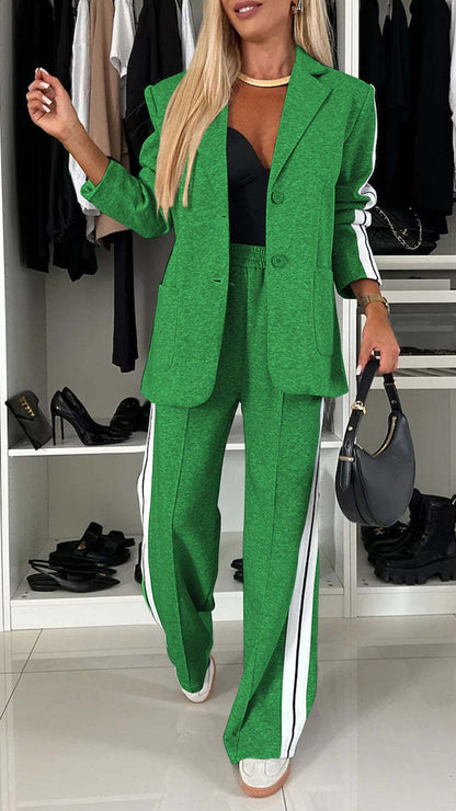 Womens Two Piece Casual Blazer Set Wide Leg Pants