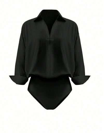 Women's V Neck Collared Business Casual Blouse Long Sleeve