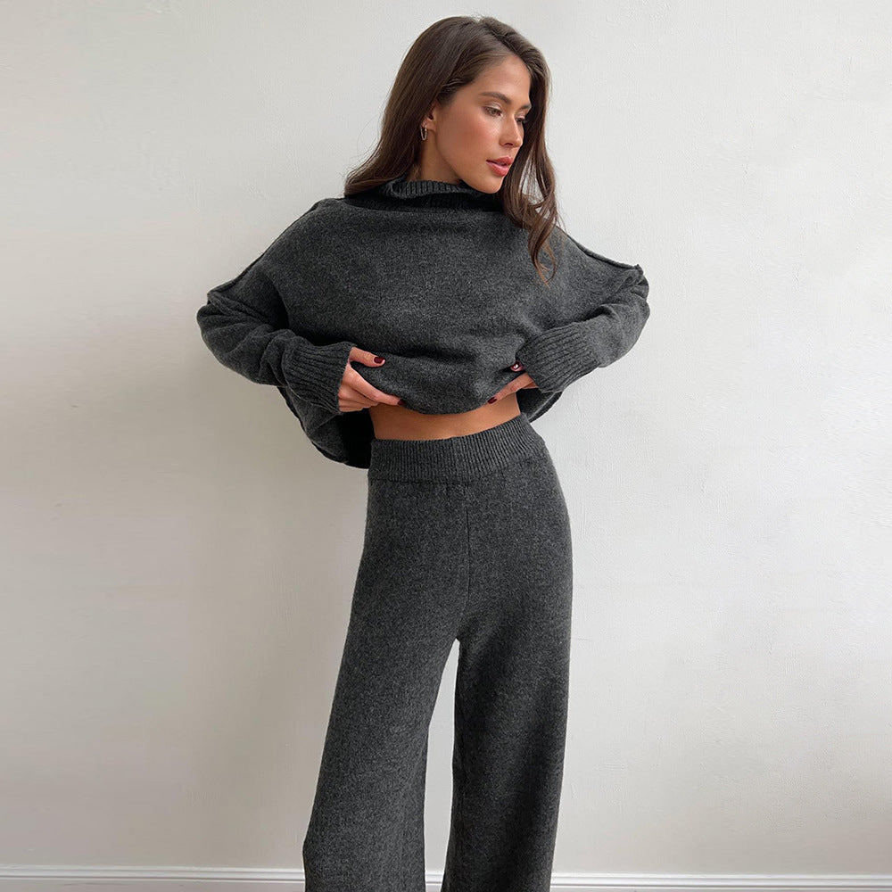 Women's Turtleneck Knit Sweater Set with Pants