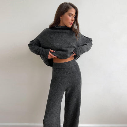 Women's Turtleneck Knit Sweater Set with Pants