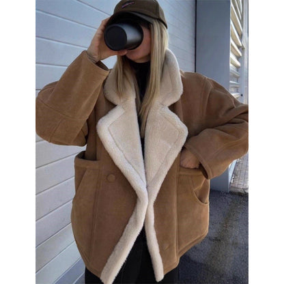 Women's Oversized Sherpa Lined Suede Jacket Winter Coat
