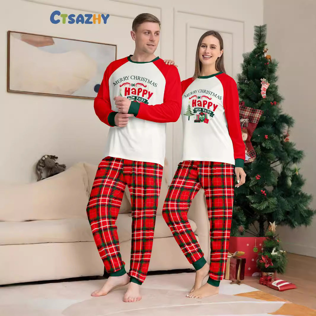 Christmas Gift Plaid Letter Parent-child Package Printed Christmas Pajamas