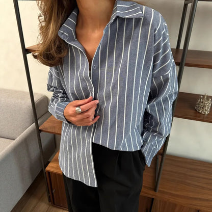 Striped Oversized Button Down Shirt Blouse