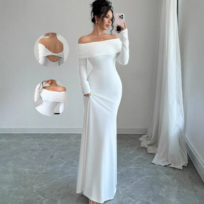 Off Shoulder Cutout Back Ruched Bodycon Maxi Dress