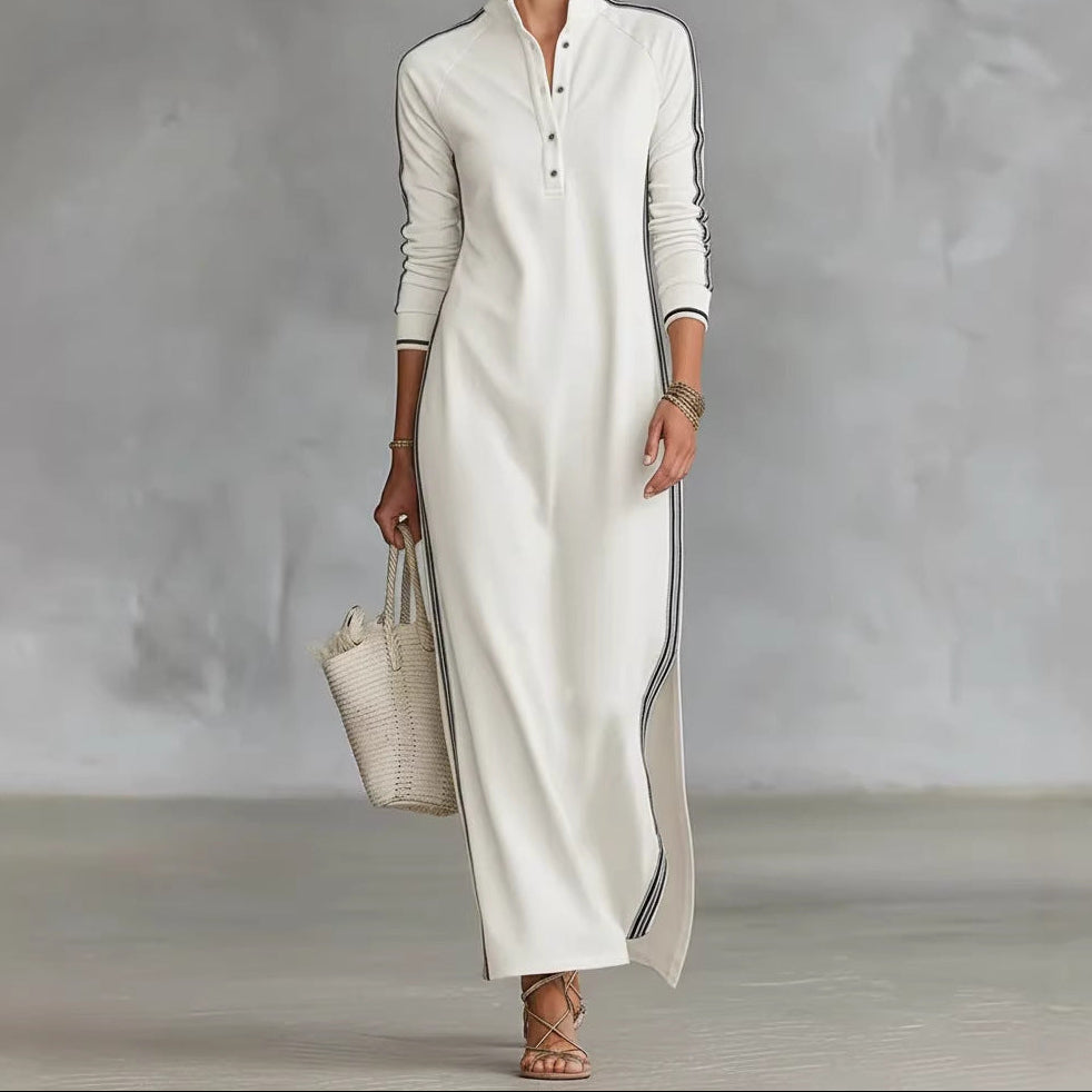 Women's Button Front Sweatshirt Maxi Dress Long Sleeve Slit