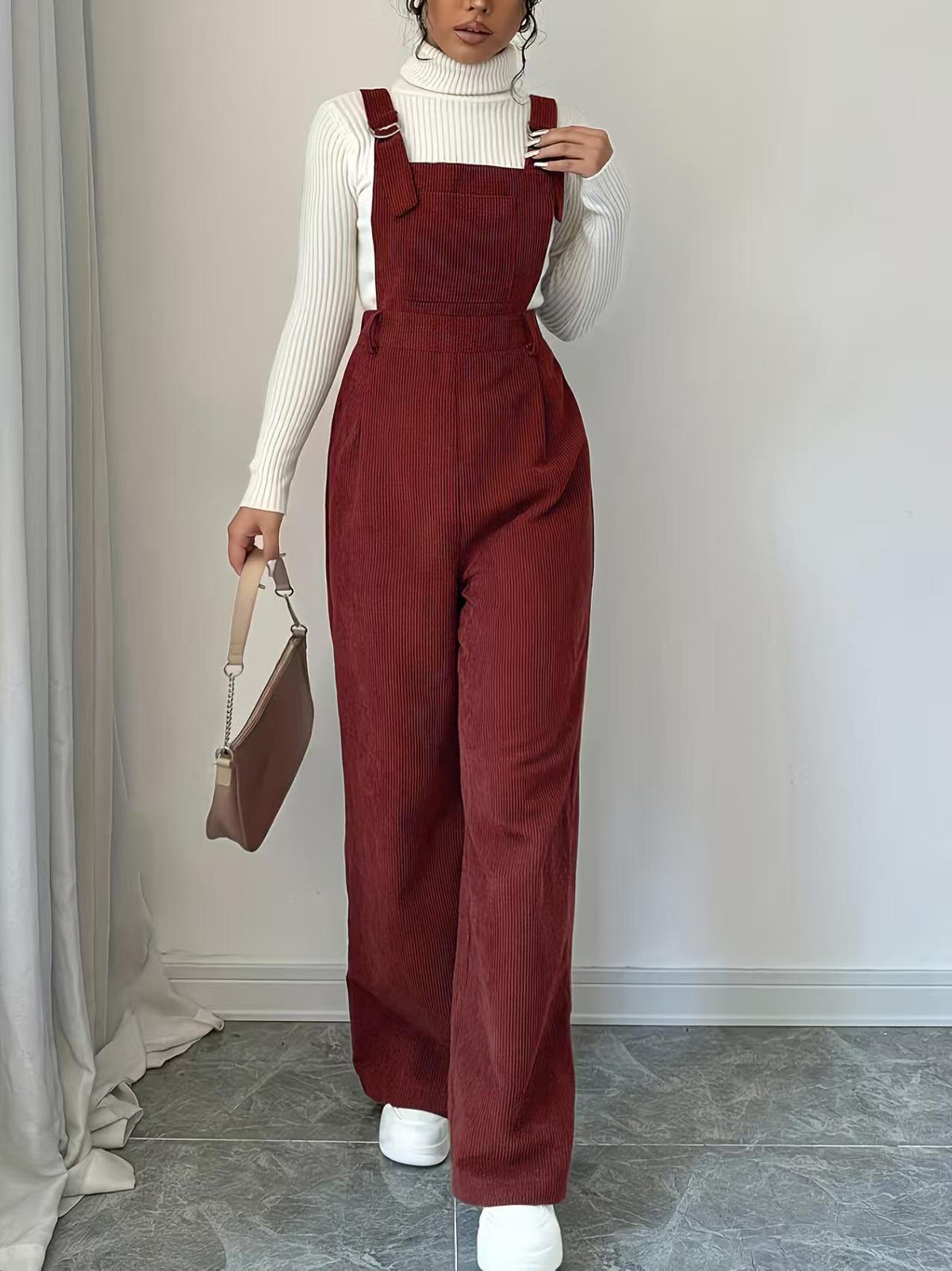Women's Corduroy Overalls Loose Straight Leg