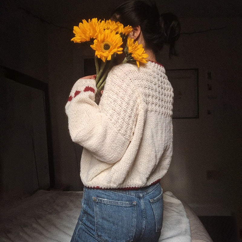 Women's Y2K Heart Oversized Knit Crewneck Sweater