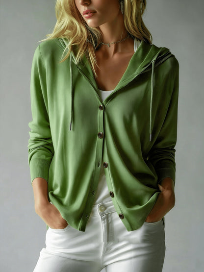 Women's Lightweight Hooded Knit Cardigan Button Front