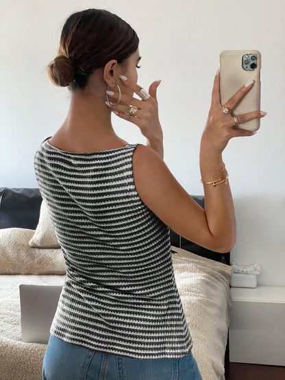 Women’s Striped Button Front Sleeveless Tank Top