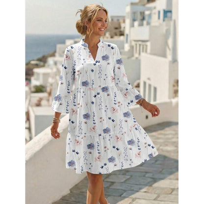 Boho V-Neck Tiered Midi Dress Floral A-Line Summer