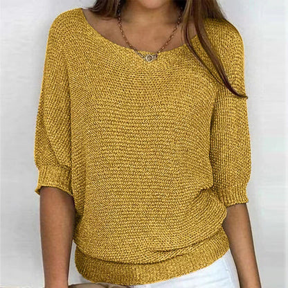 Women's 3/4 Sleeve Crew Neck Knit Sweater Top