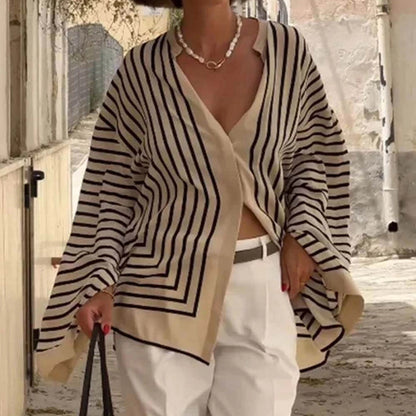 Women's Oversized Striped Long Sleeve Button Down Shirt