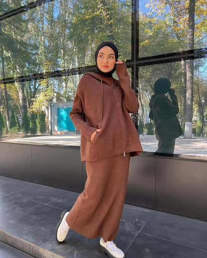 Women's Hooded Knit Sweater 2 Piece Casual Matching Set